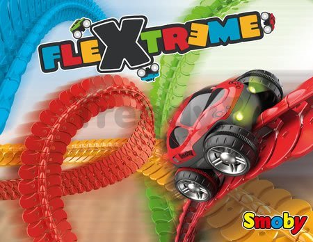 Flexibilná autodráha FleXtreme Discovery Set Smoby 184 dielov dráhy a 440 cm dlhá s elektronickým svietiacim autom od 4 rokov