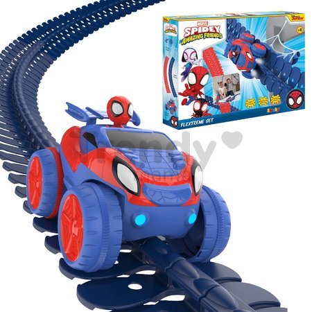 Flexibilná autodráha Spidey Marvel Flextreme Set Smoby s elektronickým autíčkom 184 dielov dráhy 4,40 m dĺžka s pavučinou od 4 rokov