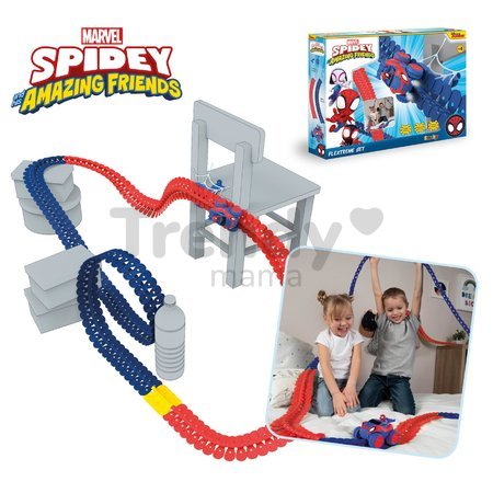 Flexibilná autodráha Spidey Marvel Flextreme Set Smoby s elektronickým autíčkom 184 dielov dráhy 4,40 m dĺžka s pavučinou od 4 rokov