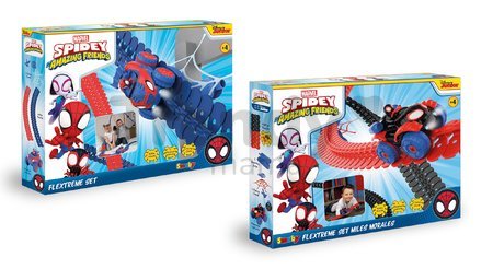 Flexibilné autodráhy Spidey Marvel Flextreme Set Asst Smoby sada 2 druhov s elektronickými autíčkami 184 dielov dráhy 4,40 m dĺžka s pavučinou od 4 ro