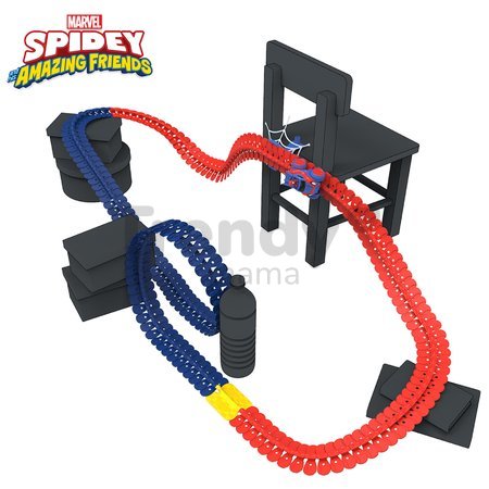 Flexibilné autodráhy Spidey Marvel Flextreme Set Asst Smoby sada 2 druhov s elektronickými autíčkami 184 dielov dráhy 4,40 m dĺžka s pavučinou od 4 ro