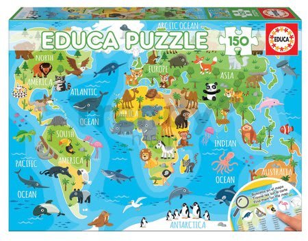 Puzzle Mapa sveta so zvieratkami Educa 150 dielov od 7 rokov