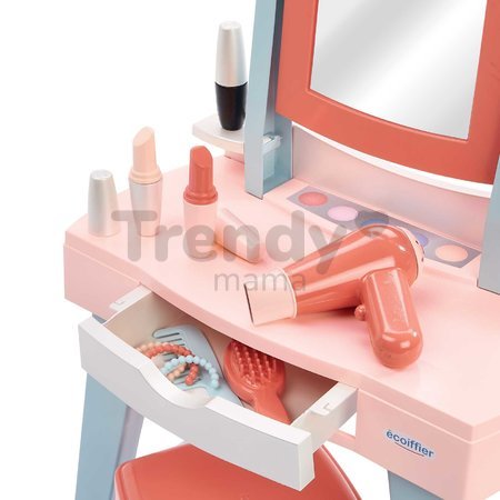 Kozmetický stolík so stoličkou Mademoiselle My First Beauty Table Écoiffier so sušičom na vlasy 11 doplnkov od 12 mes