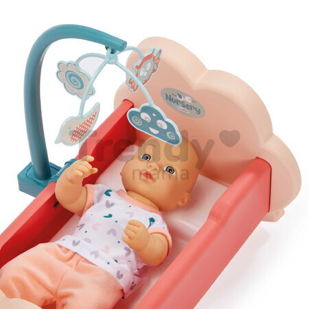 Opatrovateľská súprava s 30 cm bábikou Nursery Écoiffier jedálenská stolička s postieľkou a nočníkom 8 doplnkov od 18 mes