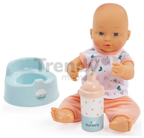 Opatrovateľská súprava s 30 cm bábikou Nursery Écoiffier jedálenská stolička s postieľkou a nočníkom 8 doplnkov od 18 mes