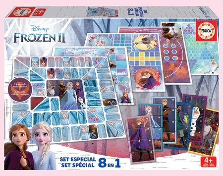 Detské spoločenské hry Frozen 2 Disney 8v1 Special set Educa od 4 rokov po anglicky francúzsky španielsky