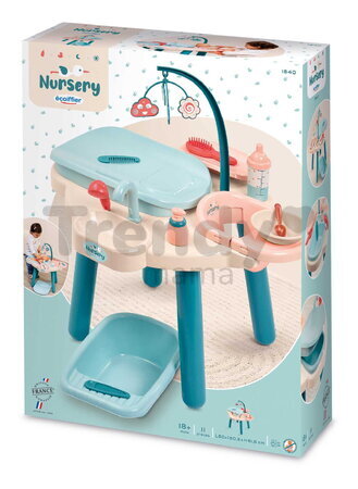 Opatrovateľský stolík s vaničkou pre bábiku Nursery Table Écoiffier s jedálenským kútikom 13 doplnkov od 18 mes