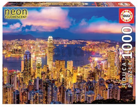 Neónové puzzle Hong Kong Skyline Educa 1000 dielov a Fix lepidlo od 11 rokov
