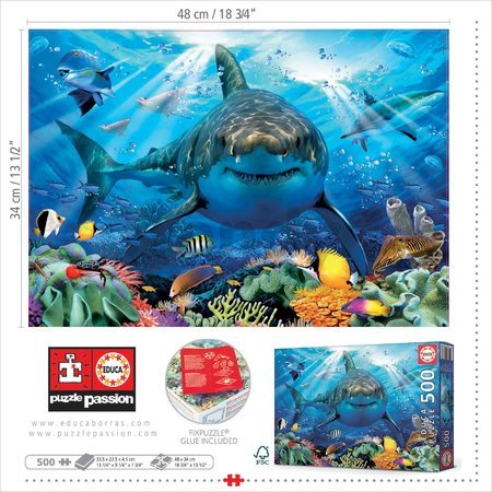 Puzzle Great White Shark Educa 500 dielov a Fix lepidlo od 11 rokov