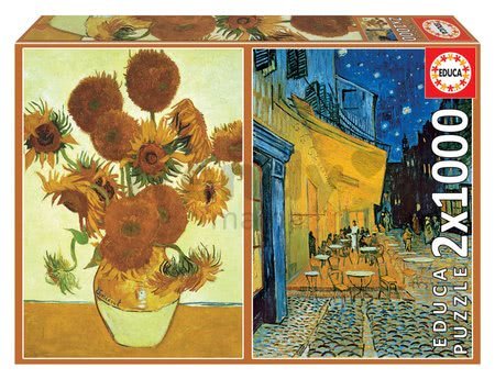 Puzzle Los Girasoles+Terraza De café Por La Noche Vincent van Gogh Educa 2x1000 dielov a Fix lepidlo od 11 rokov