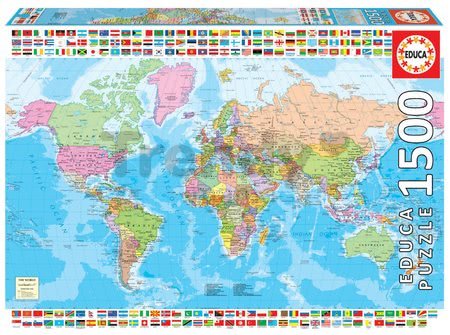 Puzzle Political Worldmap Educa 1500 dielov a Fix lepidlo od 11 rokov