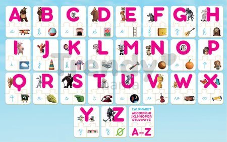 Puzzle Písmenká abecedy Máša a medveď Educa 78 dielov francúzsky od 4 rokov