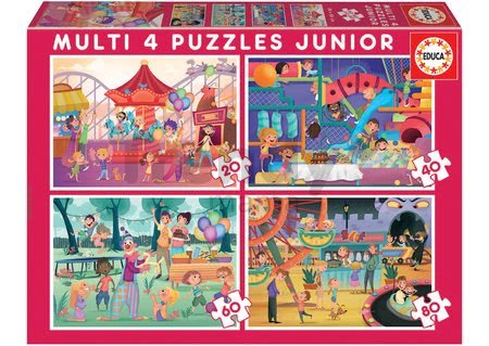 Puzzle Multi 4 Junior Park atractions+Children's party Educa 20-40-60-80 dielov od 4 rokov