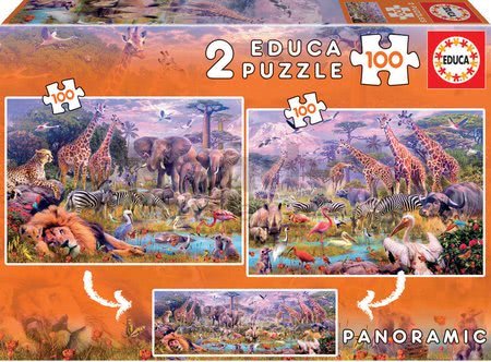 Puzzle panoramatické Divoké zvieratá Educa 2x100 dielov od 6 rokov
