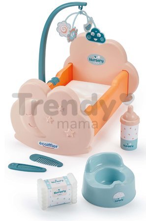 Kolíska s kolotočom Baby Bed&Accessories Vert Azur Écoiffier s doplnkami pre 30 cm bábiku od 18 mes