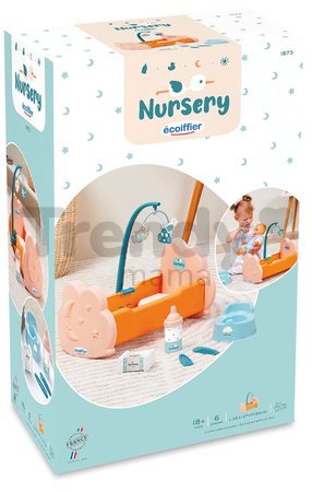 Kolíska s kolotočom Baby Bed&Accessories Vert Azur Écoiffier s doplnkami pre 30 cm bábiku od 18 mes