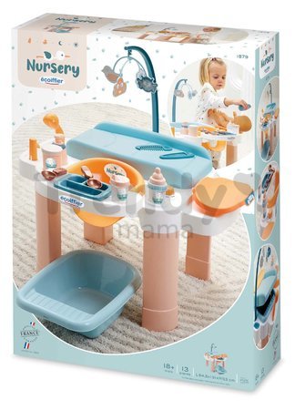 Opatrovateľský stolík pre bábiku Nursery Écoiffier 13 doplnkov s vaničkou od 18 mes