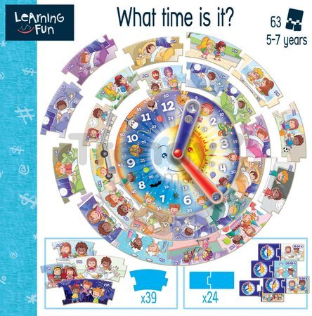 Náučná hra pre najmenších What Time is it? Educa Učíme sa používať hodiny s obrázkami 39 dielov od 5 rokov