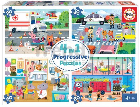 Puzzle hrdinovia Heroes to the Rescue Progressive Educa zvieratka v akcii 20-40-60-80 dielov od 4 rokov