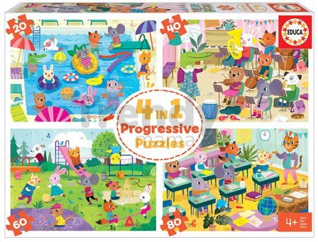 Puzzle škola School Day Progressive Educa zvieratká školáci 20-40-60-80 dielne od 4 rokov