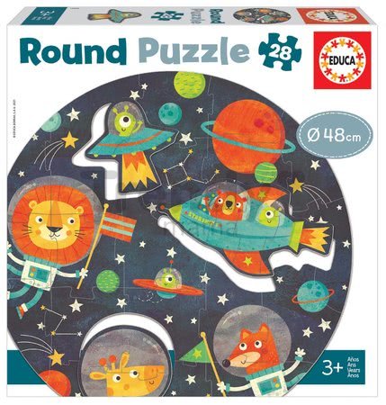 Puzzle pre najmenších okrúhle The Space Round Educa zvieratká vo vesmíre 28 dielov 48 cm priemer