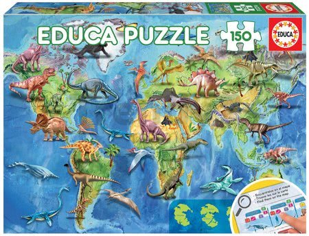 Puzzle mapa sveta Dinosaurs World Map Educa 150 dielov od 7 rokov