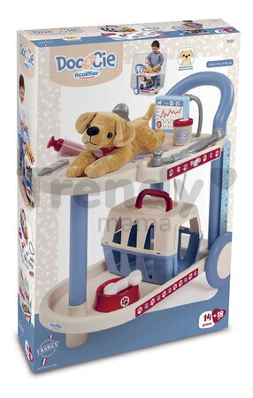 Veterinársky vozík s plyšovým psíkom Veterinary Trolley Écoiffier s boxom 14 doplnkov od 18 mes