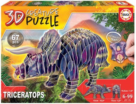 Puzzle dinosaurus Triceratops 3D Creature Educa dĺžka 43 cm 67 dielov od 6 rokov