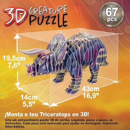 Puzzle dinosaurus Triceratops 3D Creature Educa dĺžka 43 cm 67 dielov od 6 rokov