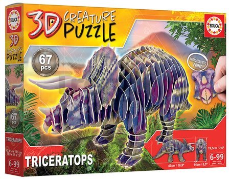 Puzzle dinosaurus Triceratops 3D Creature Educa dĺžka 43 cm 67 dielov od 6 rokov