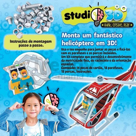 Puzzle dopravné prostriedky Helicopter 3D Studio Educa s plastovými šróbmi od 5 rokov