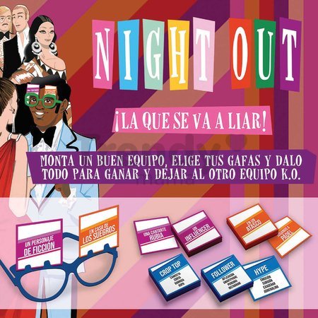 Spoločenská hra Párty Night Out Educa Uhádni postavu a aktivitu s okuliarmi v španielčine od 18 rokov