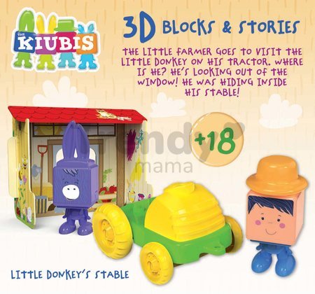 Skladačka Kiubis 3D Blocks & Stories The Little Donkey´s stable Educa 2 figúrky s traktorom a stajňou od 24 mes