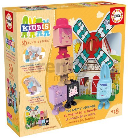 Skladačka Kiubis 3D Blocks & Stories The Farm´s Windmill Educa 5 figúrok a veterný mlyn od 24 mes