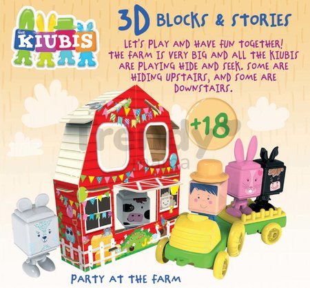 Skladačka Kiubis 3D Blocks & Stories Party at the Farm Educa 5 figúrok s traktorom a farmou od 24 mes