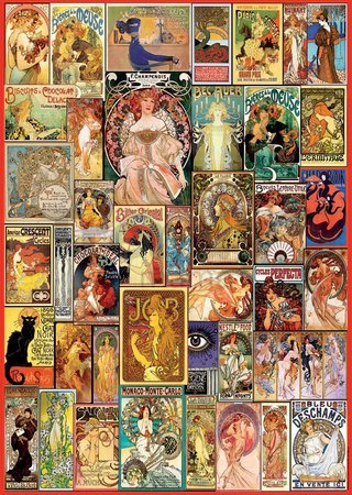 Puzzle Art Nouveau Poster Collage Educa 1000 dielov a Fix lepidlo