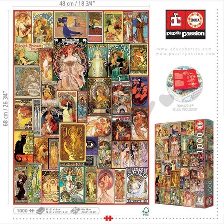 Puzzle Art Nouveau Poster Collage Educa 1000 dielov a Fix lepidlo