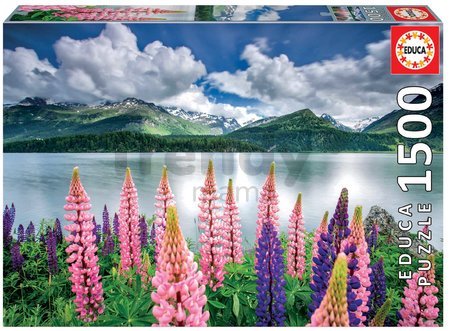 Puzzle Lupins On The Shores of Lake Sils Switzerland Educa 1500 dielov a Fix lepidlo