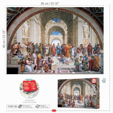 Puzzle School of Athens Raphael Educa 1500 dielov a Fix lepidlo