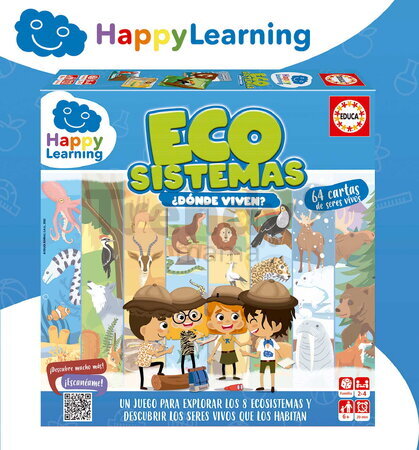 Náučná hra Ekosystémy Ecosystems Happy Learning Educa pre 2-4 hráčov so 64 kartami v španielčine od 6 rokov