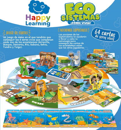 Náučná hra Ekosystémy Ecosystems Happy Learning Educa pre 2-4 hráčov so 64 kartami v španielčine od 6 rokov