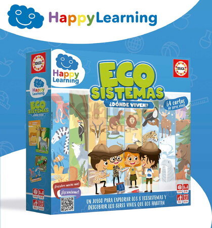 Náučná hra Ekosystémy Ecosystems Happy Learning Educa pre 2-4 hráčov so 64 kartami v španielčine od 6 rokov