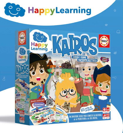 Náučná hra Cesta históriou Kairos Happy Learning Educa pre 2-4 hráčov 175 kariet s otázkami v španielčine od 8 rokov