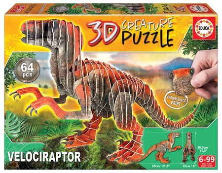 Puzzle dinosaurus Velociraptor 3D Creature Educa dĺžka 55 cm 64 dielov