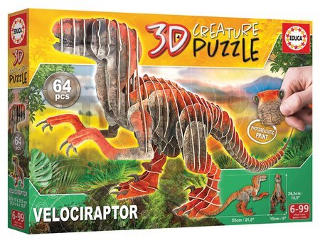 Puzzle dinosaurus Velociraptor 3D Creature Educa dĺžka 55 cm 64 dielov