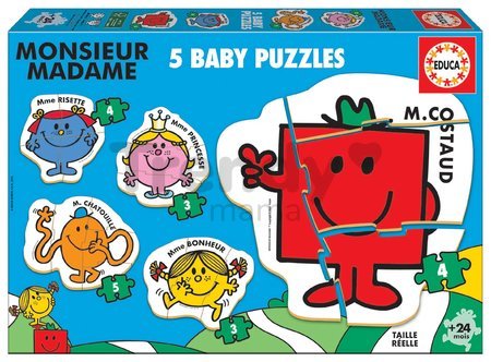 Puzzle pre najmenších Baby Puzzles Monsieur Madame Educa 5-obrázkové od 24 mes