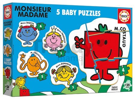 Puzzle pre najmenších Baby Puzzles Monsieur Madame Educa 5-obrázkové od 24 mes