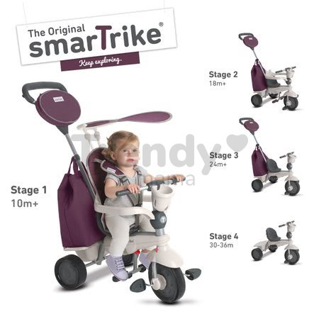 Trojkolka Voyage 4v1 smarTrike fialová Touch Steering s gumenými kolesami a tlmičom a držiakom na fľašu od 10 mes
