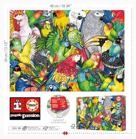 Puzzle Parrots Educa 500 dielov a Fix lepidlo