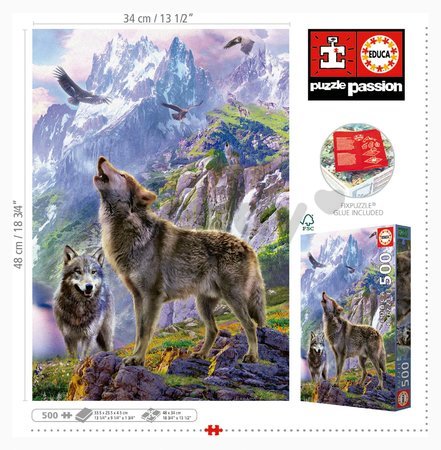 Puzzle Wolves in the rocks Educa 500 dielov a Fix lepidlo